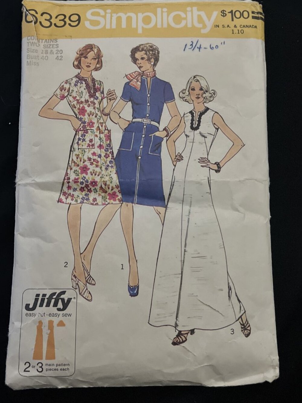 Vintage Simplicity Pattern 6339 Ladies Dress 2 Lengths Sz 18 & 20